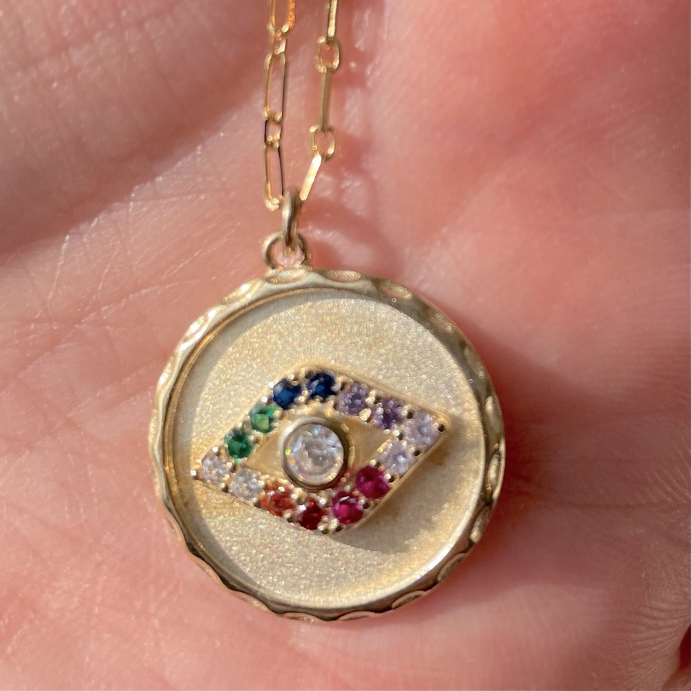 17 inch gold plated evil eye coin necklace with crystals